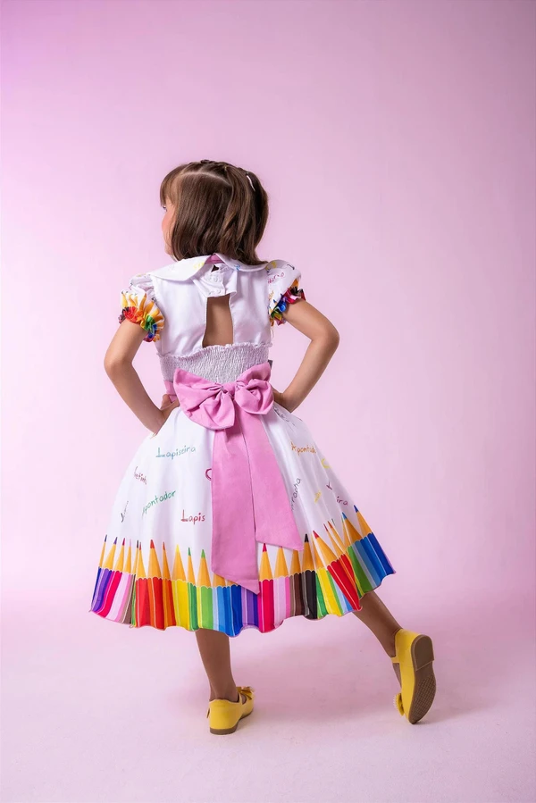 Vestido Temático - Aquarela Abc - Branco 