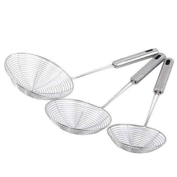 Skimmer oval de aço inoxidável, filtro de malha, pote de óleo, filtro de alimentos, panelas, filtro frito, filtro de cozinha, ferramenta de cozimento