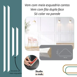 Kit Moldura Boiserie MDF Autocolante Branco