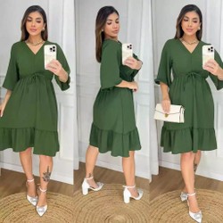 Vestido Feminino Curto Duna /Moda Evangelica / Tem elástico na cintura