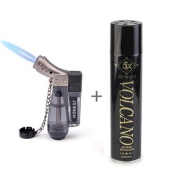 Kit Isqueiro Maçarico Honest 185 Preto + Gás