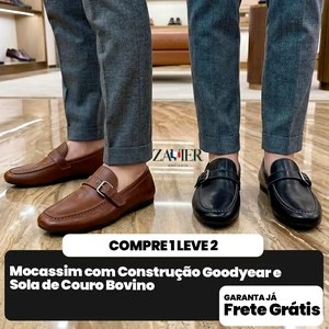 [COMPRE 1 E LEVE 2] Mocassins retrô em couro legítimo com fivela metálica | Estilo casual durável