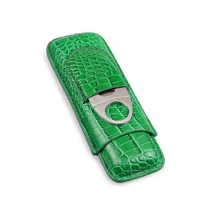 Porta 2 Charutos em Couro Motier com Cortador - Verde