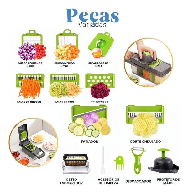 Cortador Ralador Legumes Frutas Multifuncional Cozinha 16 Pç
