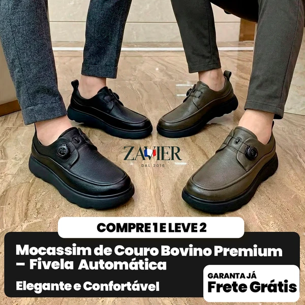 [COMPRE 1 E LEVE 2] – Mocassim de Couro Bovino Premium – Fivela Automática – Elegante e Confortável
