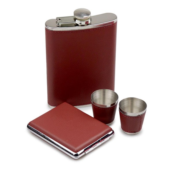 Kit Cantil 4 Peças (Cantil - Cigarreira - 2 Copos) - Marrom