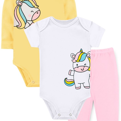 KIT BODY INFANTIL 3 PEÇAS SUEDINE UNICÓRNIO