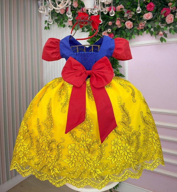 Vestido Temático Luxo Bordado - Branca de Neve  
