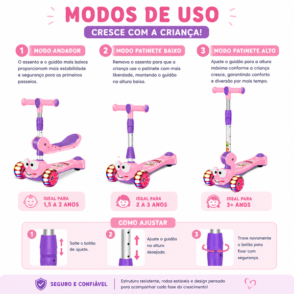 Patinete Infantil 3 Rodas com Assento SAPO