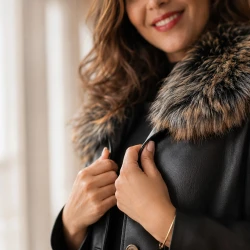 [LEVE 2 PAGUE 1] Jaqueta Feminina Laví em Couro Legítimo e Lã com Interior Forrado (Elegância que abraça o corpo!)