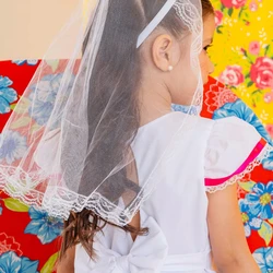 Vestido Junino Novinha com Véu - Branco Com Corações  