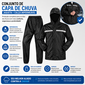 Capa de Chuva Impermeável Motoqueiro Com Touca E Viseira - G