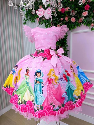 Vestido Temático - Manga Tule - As Princesas  