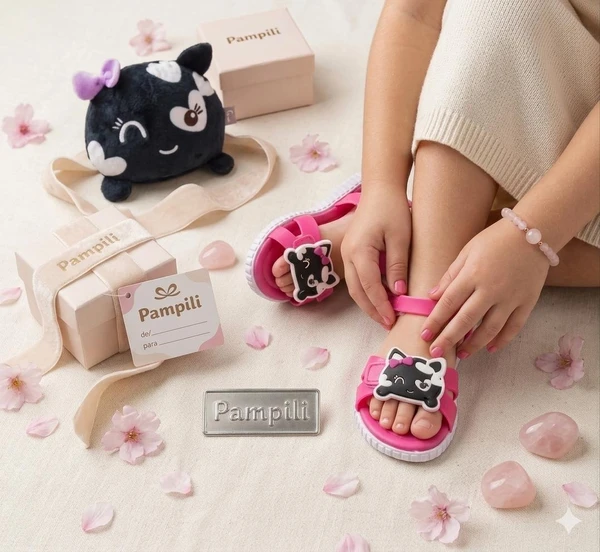 SANDÁLIA PAPETE INFANTIL PAMPS CANDY PINK  VEM COM PELÚCIA BELA EXCLUSIVA PAMPILI - 123197
