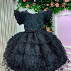 Vestido Luxuoso Babadinho - Preto Brilhante