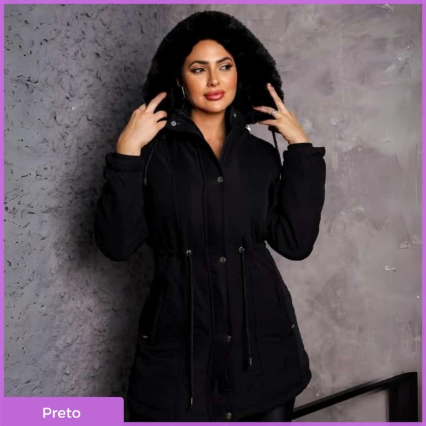 [Pague 1 Leve 2] Parka Feminina Premium Forrada com Ajuste na Cintura e Capuz Removível