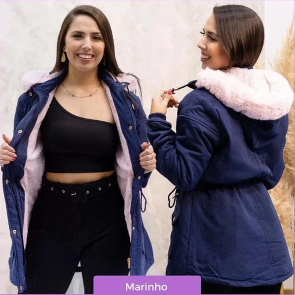 [Pague 1 Leve 2] Parka Feminina Premium Forrada com Ajuste na Cintura e Capuz Removível