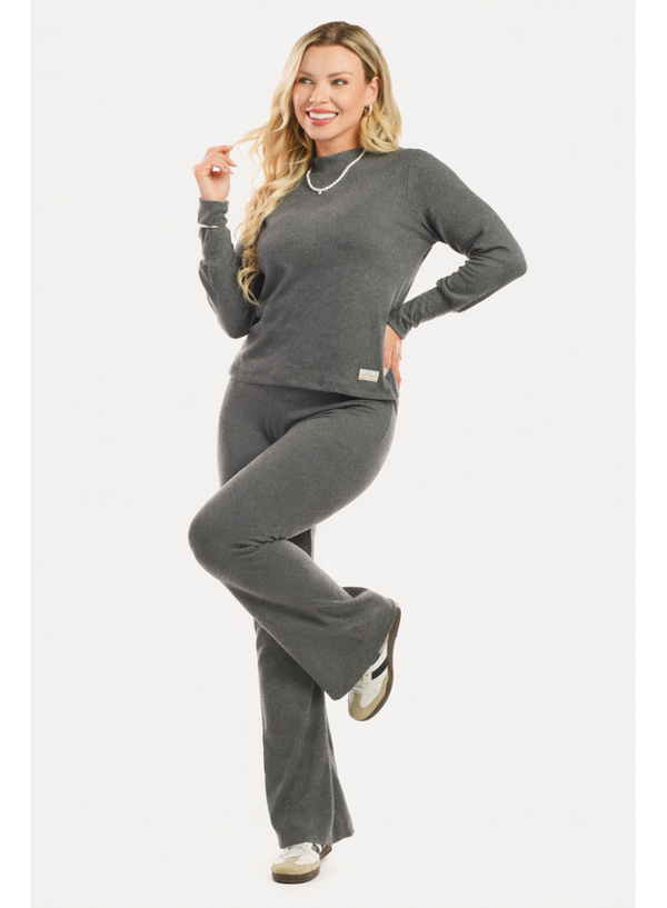 Conjunto Inverno Canelado Cotelê Flare Mescla