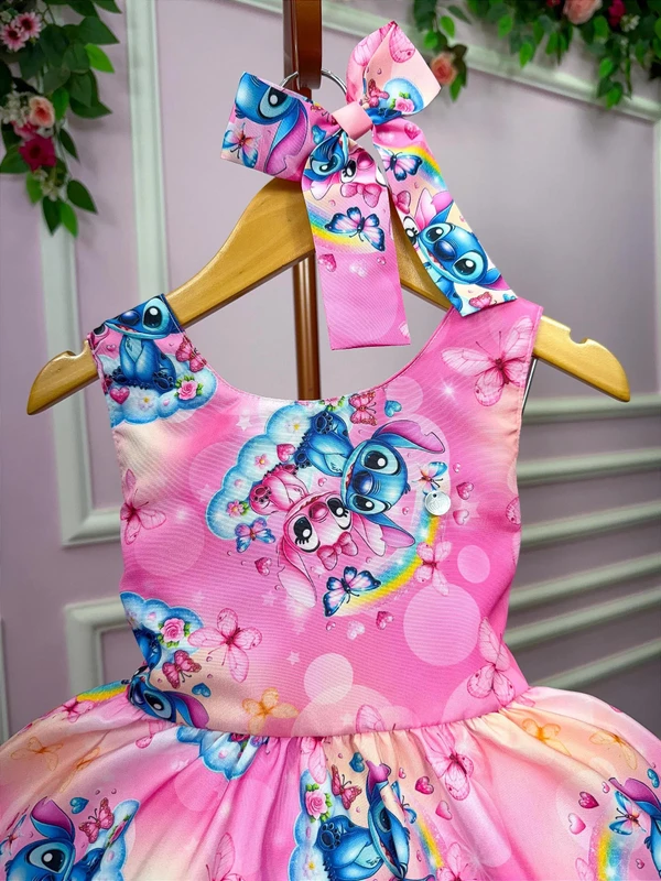 Vestido Temático - Stitch e Angel - Rosa Color 