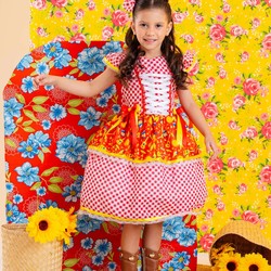 Vestido Junino - Xadrez Estampado Fogueirinha Violão 