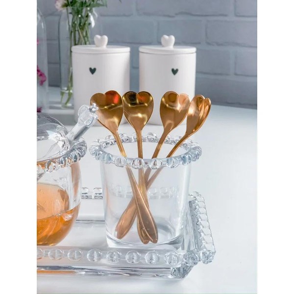 Conjunto 4 Colheres Aço Inox P/Chá Heart Dourado