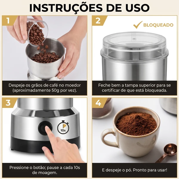 Moedor de Café Elétrico Multifuncional em Aço Inox UltraGrind