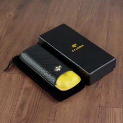 Porta 2 Charutos em Couro Cohiba com Brasão - Amarelo