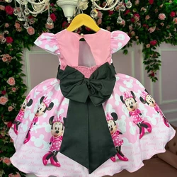 Vestido Temático Estampado - Minnie - Rosa C/Preto 