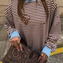 Blusa Listrada Oversized Marrom e Azul