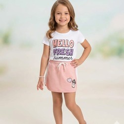 CONJUNTO BLUSA E SHORT SAIA CREME LARANJA  AÇUCENABONECA  AÇUCENA - A2646