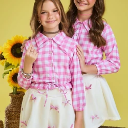 Conjunto Junino – Camisa Xadrez e Saia Rodada Laço – Rosa