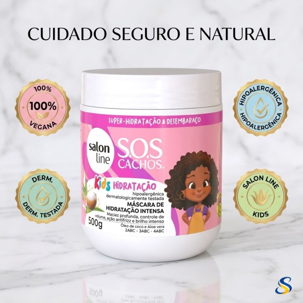 Salon Line SOS Cachos Kids Máscara Capilar Infantil Hidratação Intensa Cachinhos Ondulados Cacheados Crespos Vegana Hipoalergênica a partir de 3 Anos