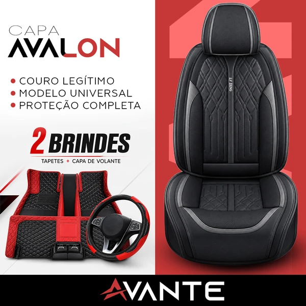 Kit Completo de Capas para Banco de Carro Avalon em Couro Legítimo Universal 5 Lugares Com Airbag + Tapetes e Capa de Volante