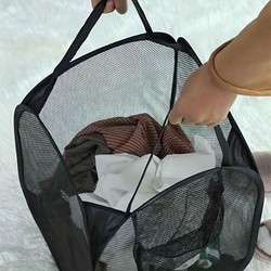 Cesta de lavanderia pop-up de malha, cesta de lavanderia, cesta de armazenamento de roupas sujas dobrável, cesta de armazenamento de grande capacidade