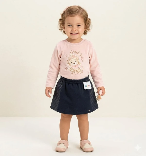 CONJUNTO PARAÍSO  BLUSA E SAIA C/ SHORT ROSA PASTEL - 13173