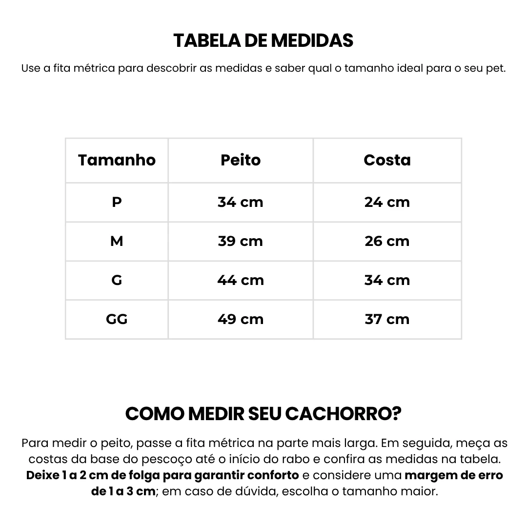 Tabela de medidas
