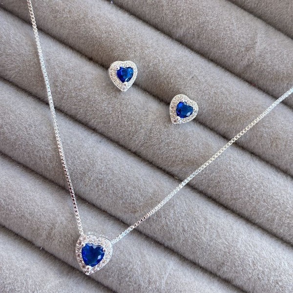 Conjunto Inspiração Swarovski Azul Royal
