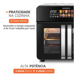 Air Fryer Forno 25L French Door Mondial Preto/Inox 2000W - AFDO-25L-FD