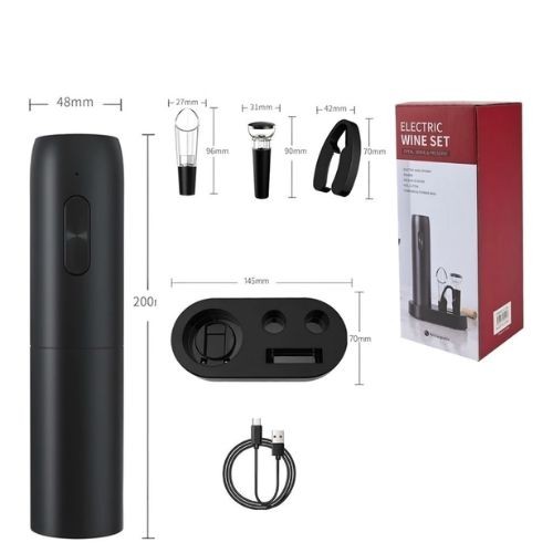 Kit Abridor de Vinho Elétrico Recarregável USB 4 Peças