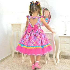 Vestido Festa Junina Xadrez  + Saia de Armação + 2 Laços