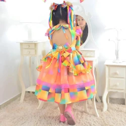 Vestido Festa Junina Xadrez  + Saia de Armação + 2 Laços