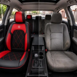 Kit Completo de Capas para Banco de Carro Evurion em Couro Legítimo Universal 5 Lugares Com Airbag + Tapetes e Capa de Volante