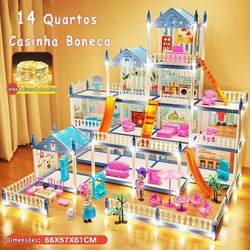 Casinha de Boneca com 14 Quartos - Inclui Corda de Luzes | Brinquedo para Crianças Presente De Aniversário