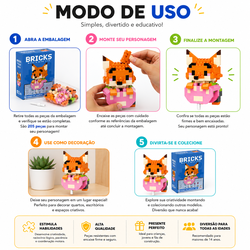 Mini Blocos de Montar Raposa Pixelado Colecionável - 202 Peç