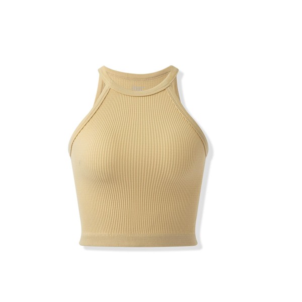 Cropped Feminino Canelado Gola Alta Sem Mangas