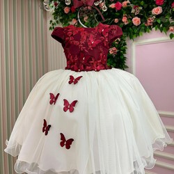 Vestido Glamour – Bordado com Aplicações de Borboletas – Marsala