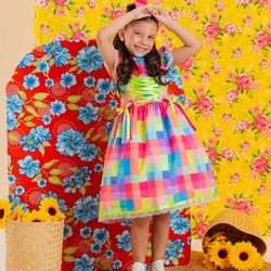 Vestido Junino - Xadrez Cores do Arco-íris 