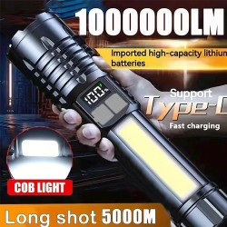 Lanterna led de alta potência poderosa TYPE-C recarregável cob lanterna com luz lateral tocha para acampamento ao ar livre caminhadas
