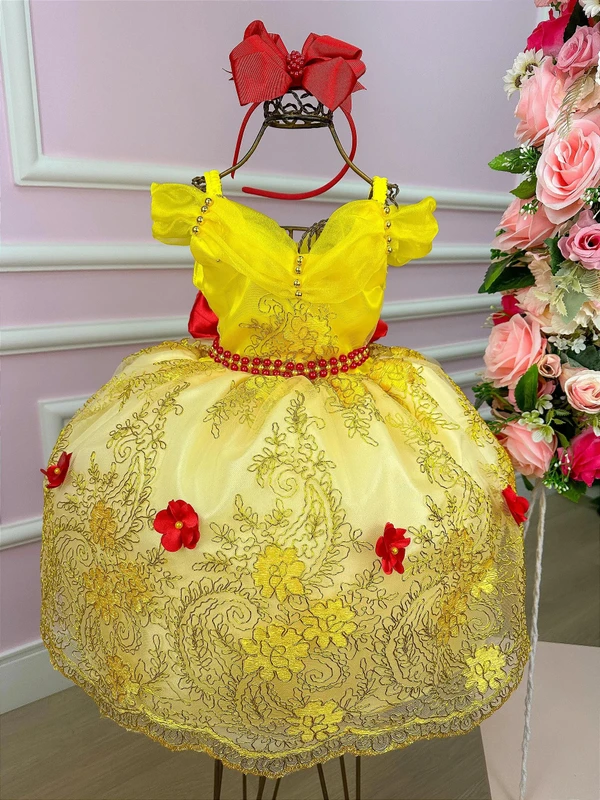 Vestido Temático Luxo Bordado - Bela e Fera