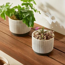 Vaso Cachepot de Cerâmica com Pedestal Bege e Marrom 13cm Mart